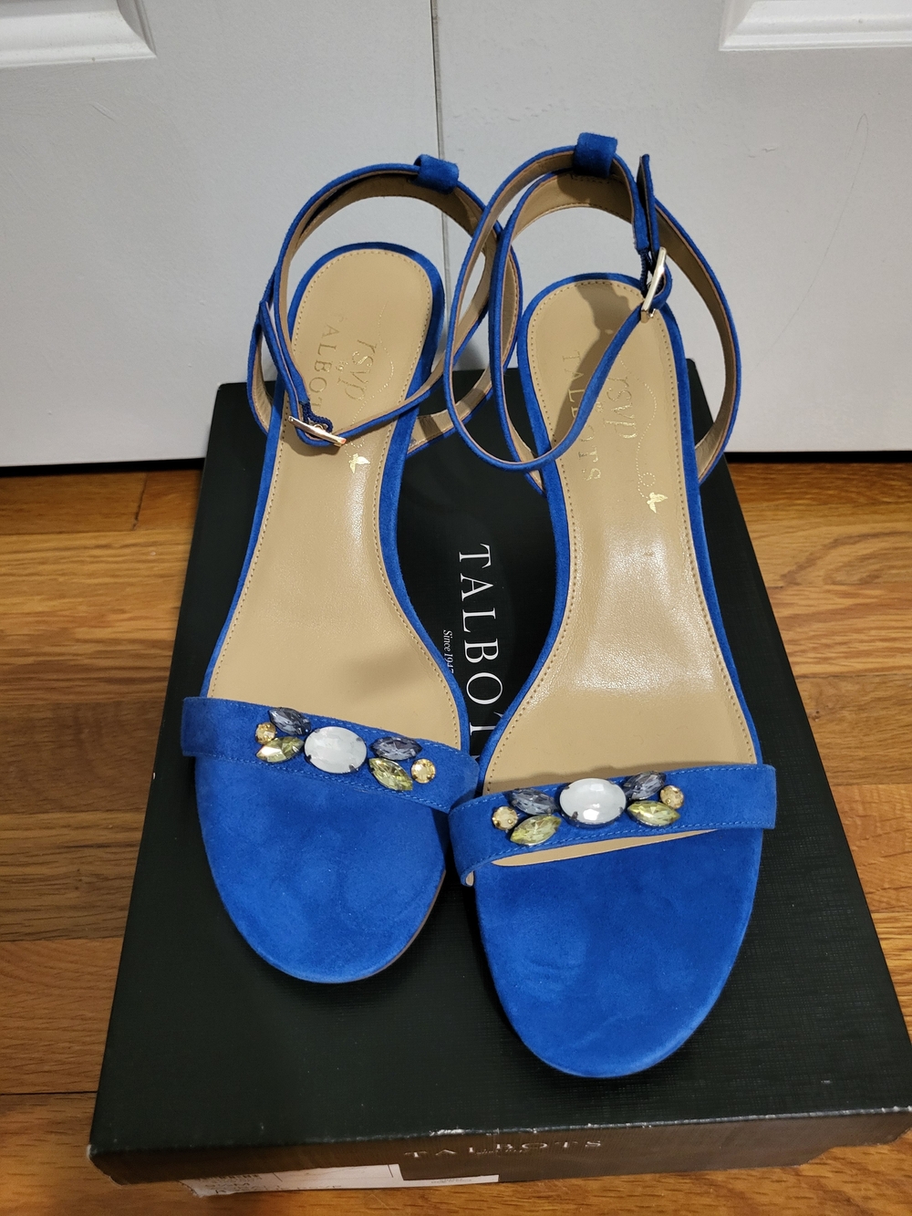 Talbots Blue Jewel Suede Ankle-Strap Sandals